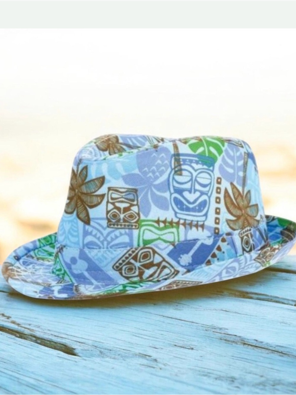 Kids fedora hat Polynesian tropical Hawaiian print boys size 8-10 ages 8 and up
